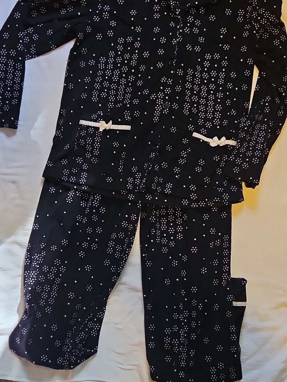 Simply Vera Vera Wang 2pc Fleece Heart Pajama Set M Black White Button Pockets